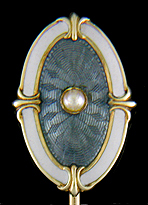 Wordley, Allsopp & Bliss guilloche enamel and pearl stickpin. (J9108)
