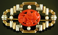 Krementz red poppy and pearl brooch. (BR9671)