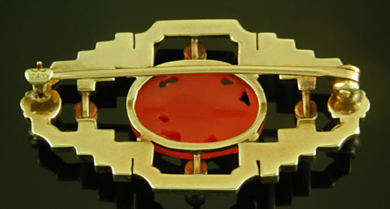 Krementz red poppy and pearl brooch. (BR9671)